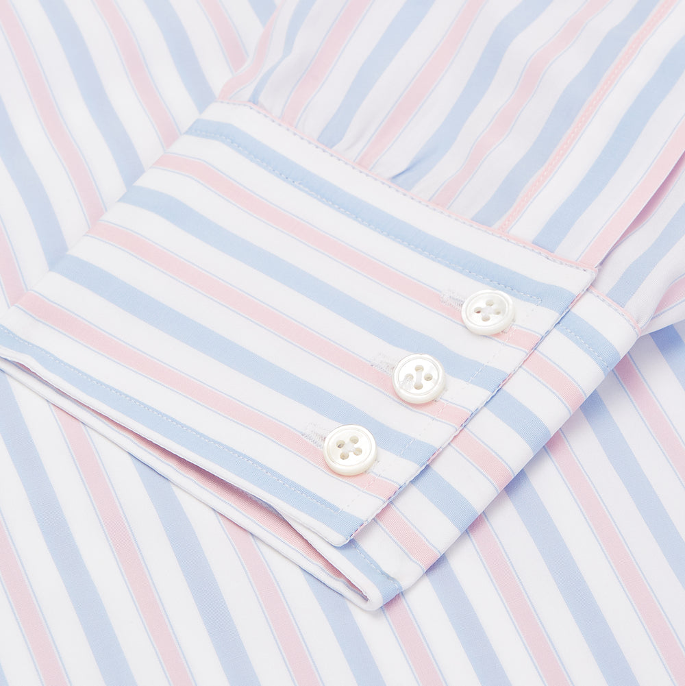 Blue and Pink Stripe Poplin Shirt with T&A Collar and 3-Button Cuffs