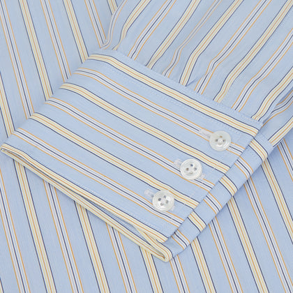 Blue And Yellow Stripe Poplin Cotton Regular Fit Shirt with T&A Collar and 3-Button Cuffs Image 2