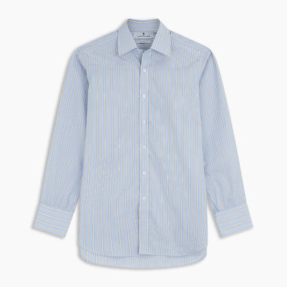 Blue And Yellow Stripe Poplin Cotton Regular Fit Shirt with T&A Collar and 3-Button Cuffs Image 4