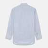 View 4 of product The Turnbull & Asser Blue and Pink Stripe Poplin Cotton Regular Fit Shirt features a T&A collar, 3-button cuffs, and vertical stripes, presented against a plain white background.