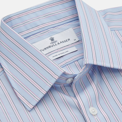 BlueÂ AndÂ Pink Stripe Poplin Cotton Regular Fit Shirt with T&A Collar and 3-Button Cuffs Image 1