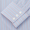 View 3 of product The Turnbull & Asser Blue and Pink Stripe Poplin Cotton Regular Fit Shirt features a T&A collar, 3-button cuffs, and vertical stripes, presented against a plain white background.