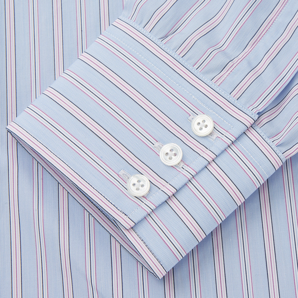 Blue And Pink Stripe Poplin Cotton Regular Fit Shirt with T&A Collar and 3-Button Cuffs