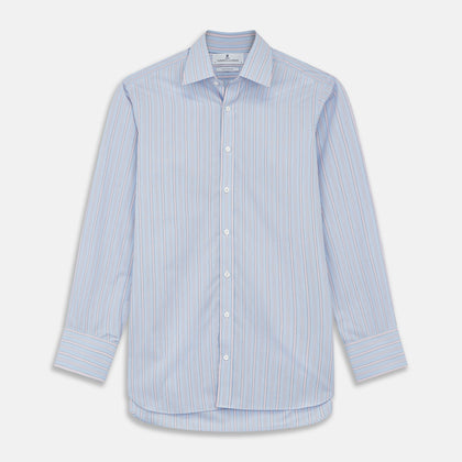BlueÂ AndÂ Pink Stripe Poplin Cotton Regular Fit Shirt with T&A Collar and 3-Button Cuffs