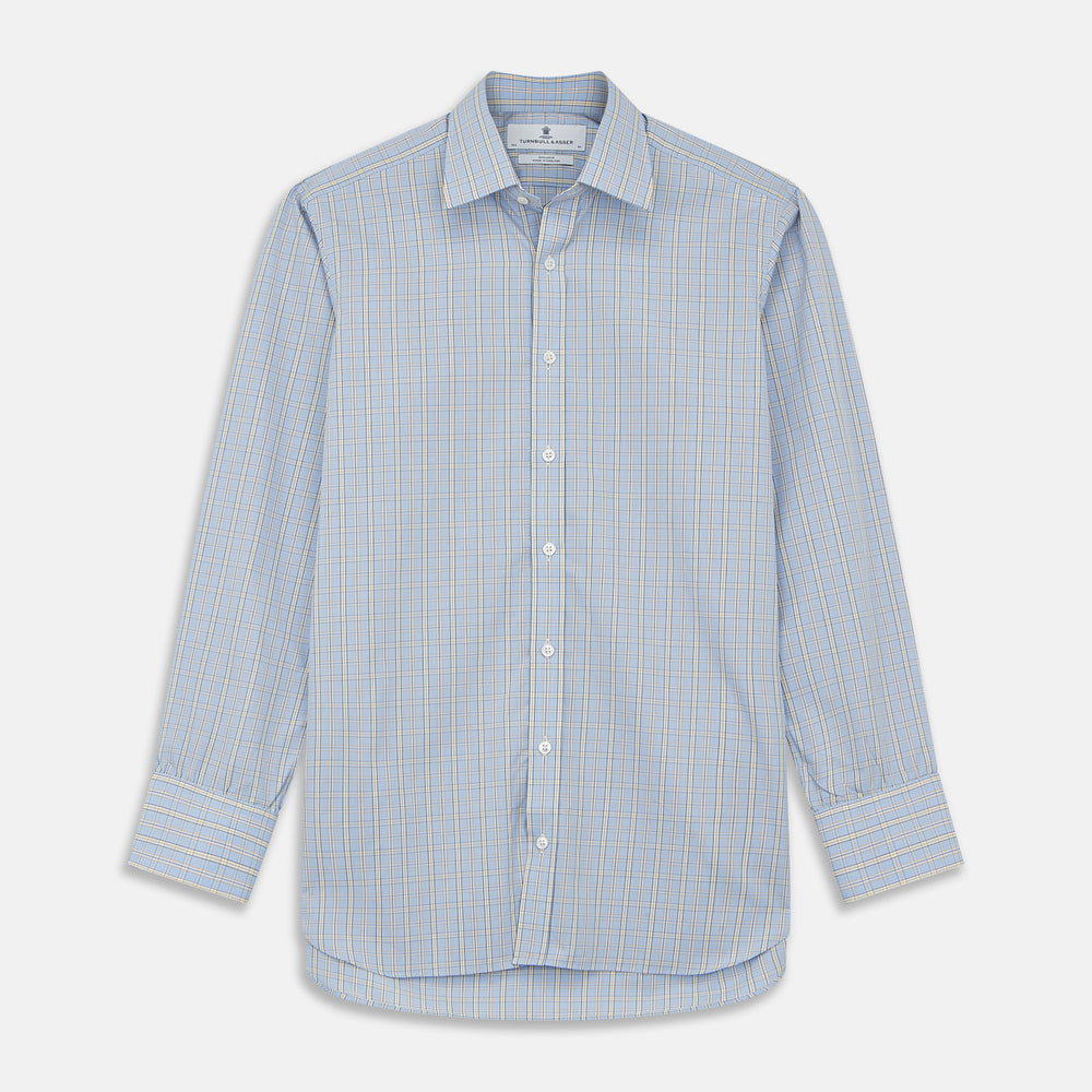 Blue And Yellow Check Poplin Cotton Regular Fit Shirt with T&A Collar and 3-Button Cuffs