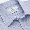 View 2 of product The Turnbull & Asser Blue and Pink Check Poplin Cotton Regular Fit Shirt features a T&A collar, 3-button cuffs, and a blue and pink check pattern, shown laid flat on a white background.