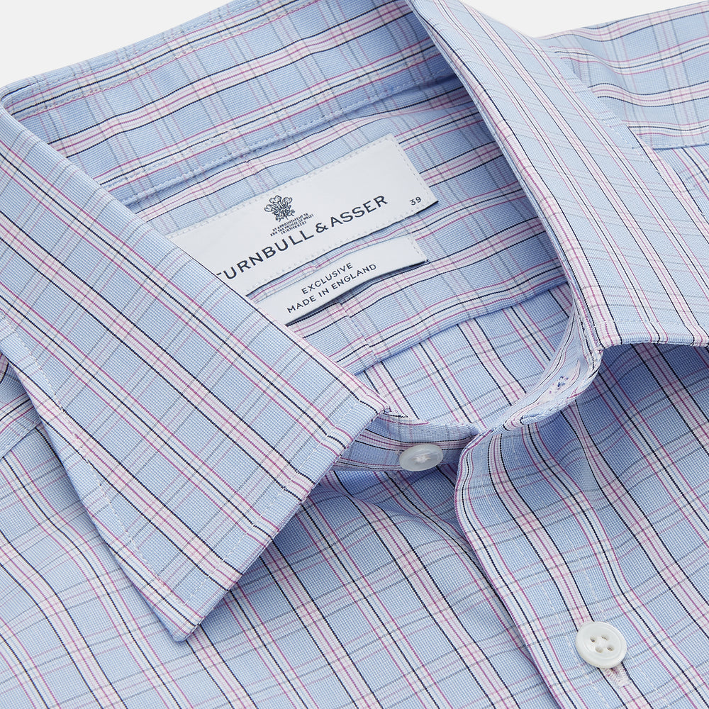 Blue And Pink Check Poplin Cotton Regular Fit Shirt with T&A Collar and 3-Button Cuffs