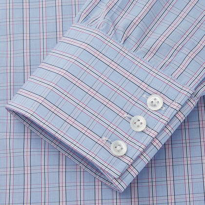 BlueÂ AndÂ Pink Check Poplin Cotton Regular Fit Shirt with T&A Collar and 3-Button Cuffs Image 2