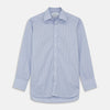View 1 of product The Turnbull & Asser Blue and Pink Check Poplin Cotton Regular Fit Shirt features a T&A collar, 3-button cuffs, and a blue and pink check pattern, shown laid flat on a white background.