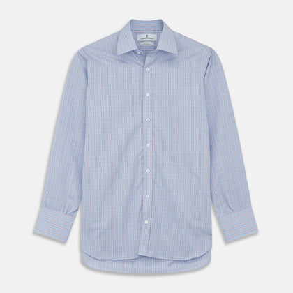 BlueÂ AndÂ Pink Check Poplin Cotton Regular Fit Shirt with T&A Collar and 3-Button Cuffs