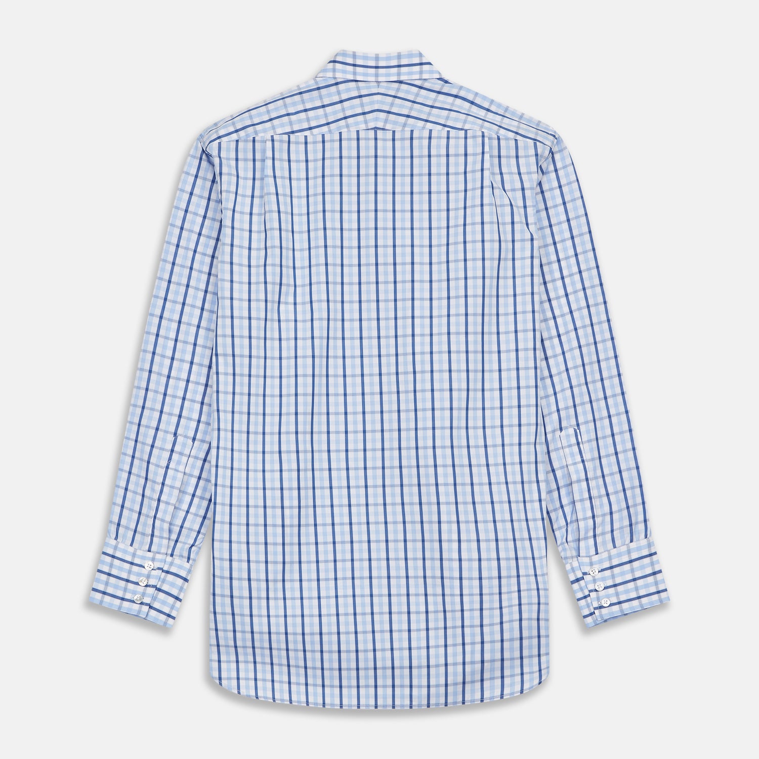 Blue Check Poplin Shirt with T&A Collar and 3-Button Cuffs