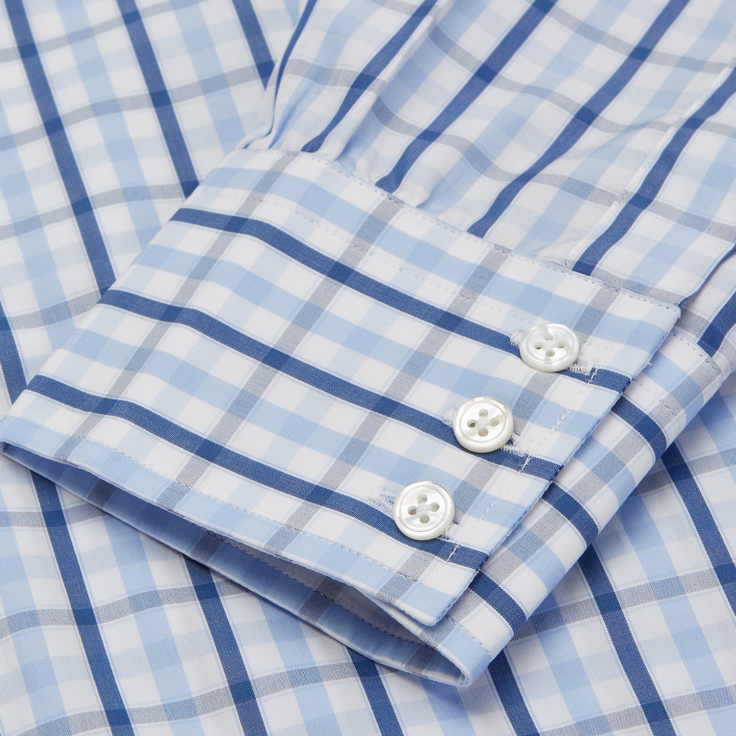 Blue Check Poplin Shirt with T&A Collar and 3-Button Cuffs