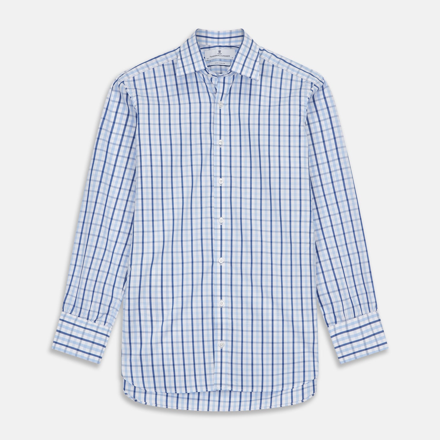 Blue Check Poplin Shirt with T&A Collar and 3-Button Cuffs