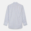 View 4 of product The Turnbull & Asser Blue and Brown Check Poplin Shirt features a T&A collar, 3-button cuffs, and a regular fit cotton construction, shown laid flat against a white background.