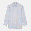 View 1 of product The Turnbull & Asser Blue and Brown Check Poplin Shirt features a T&A collar, 3-button cuffs, and a regular fit cotton construction, shown laid flat against a white background.