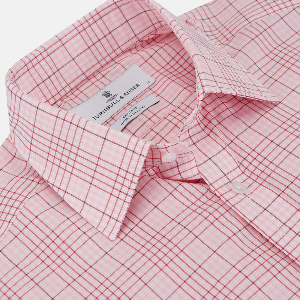 Pink Fine Check Shirt with T&A Collar and Three-Button Cuffs