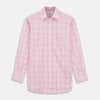 View 1 of product The Turnbull & Asser Pink Fine Check Shirt features superfine cotton Zephir, a T&A collar, and three-button cuffs, shown laid flat on a white background.