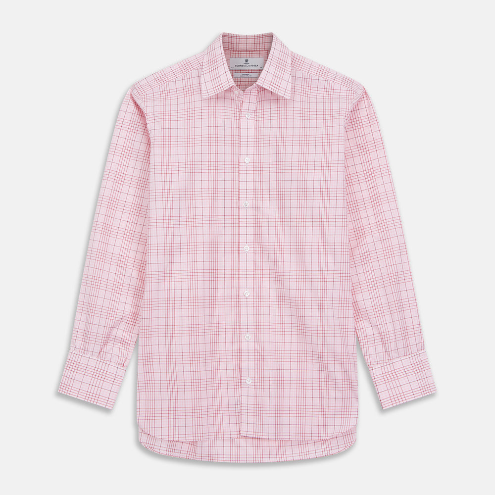 Pink Fine Check Shirt with T&A Collar and Three-Button Cuffs