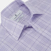 View 2 of product The Turnbull & Asser SHI002-HH3865 shirt features a fine purple check pattern, TA collar, 3 button cuffs, crafted from superfine Zephir cotton. Shown laid flat on a white background.