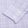 View 3 of product The Turnbull & Asser SHI002-HH3865 shirt features a fine purple check pattern, TA collar, 3 button cuffs, crafted from superfine Zephir cotton. Shown laid flat on a white background.