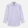 View 1 of product The Turnbull & Asser SHI002-HH3865 shirt features a fine purple check pattern, TA collar, 3 button cuffs, crafted from superfine Zephir cotton. Shown laid flat on a white background.