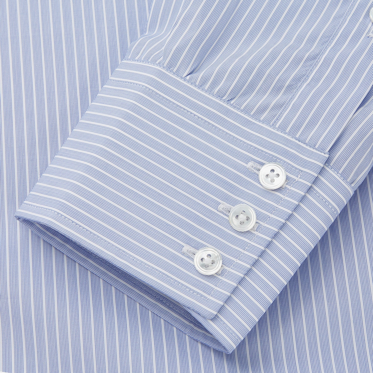 Blue And White Stripe Sea Island Quality Cotton Shirt With T&A Collar and 3-Button Cuffs