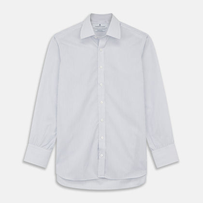 White And Blue Stripe Sea Island Quality Cotton Shirt With T&A Collar and 3-Button Cuffs