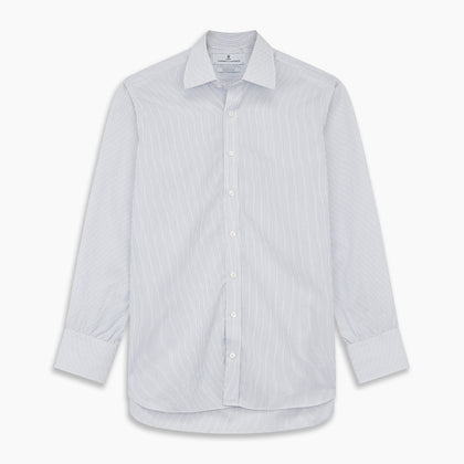 White And Blue Stripe Sea Island Quality Cotton Shirt With T&A Collar and 3-Button Cuffs Image 4