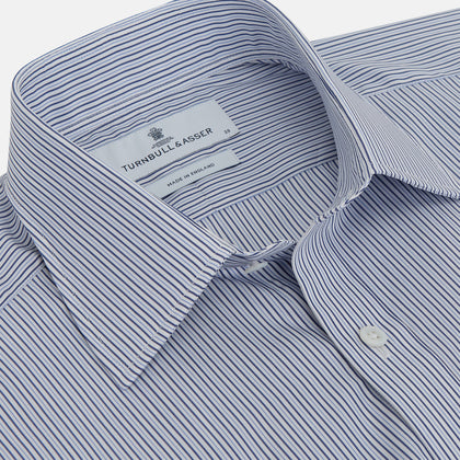 Blue And White Stripe Sea Island Quality Cotton Shirt With T&A Collar and 3-Button Cuffs Image 1