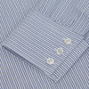 View 3 of product A Turnbull & Asser Blue and White Stripe Sea Island Quality Cotton Shirt, featuring a T&A collar and 3-button cuffs, crafted from luxurious Egyptian cotton with light blue and white vertical stripes, is laid flat on a white background.