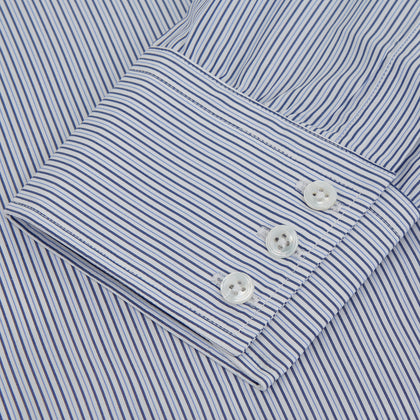 Blue And White Stripe Sea Island Quality Cotton Shirt With T&A Collar and 3-Button Cuffs Image 2