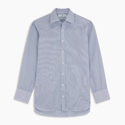 Blue And White Stripe Sea Island Quality Cotton Shirt With T&A Collar and 3-Button Cuffs Image 3