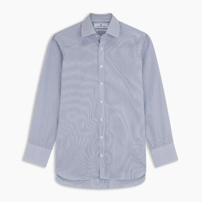 Blue And White Stripe Sea Island Quality Cotton Shirt With T&A Collar and 3-Button Cuffs Image 3