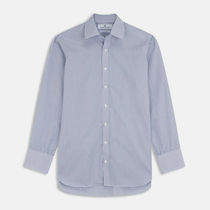 Blue And White Stripe Sea Island Quality Cotton Shirt With T&A Collar and 3-Button Cuffs