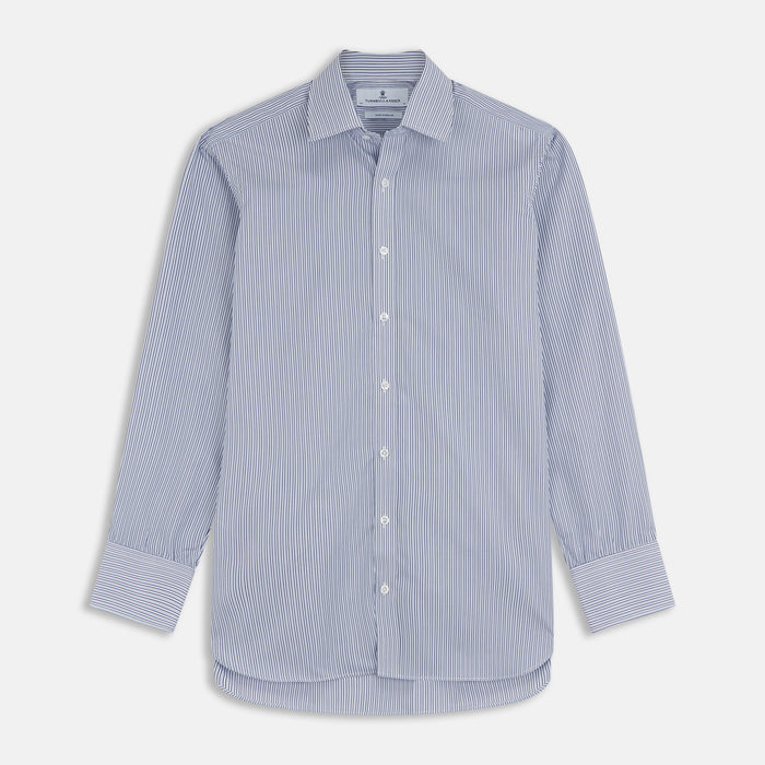 Blue And White Stripe Sea Island Quality Cotton Shirt With T&A Collar and 3-Button Cuffs