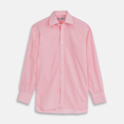Pink & White Cotton Gingham Check Shirt with T&A Collar and 3-Button Cuffs