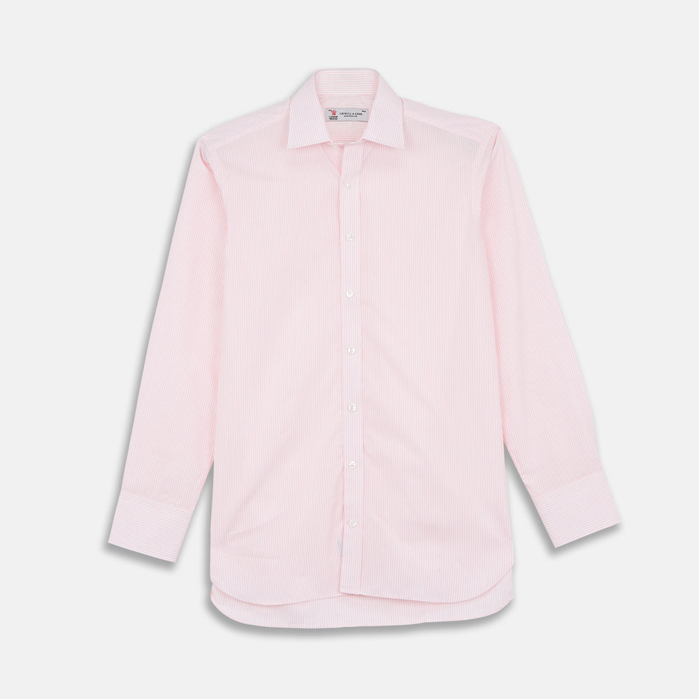 Pink and White Stripe Shirt with POW Collar and 3-Button Cuffs