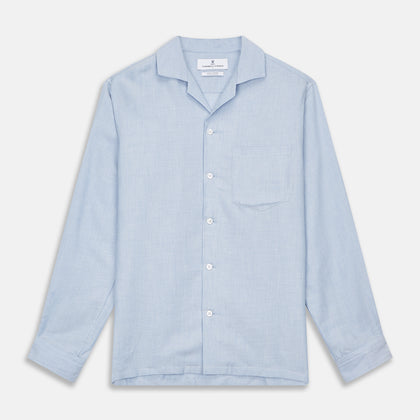Holiday Fit Blue Cotton and Cashmere Blend Shirt with 1-Button Cuffs