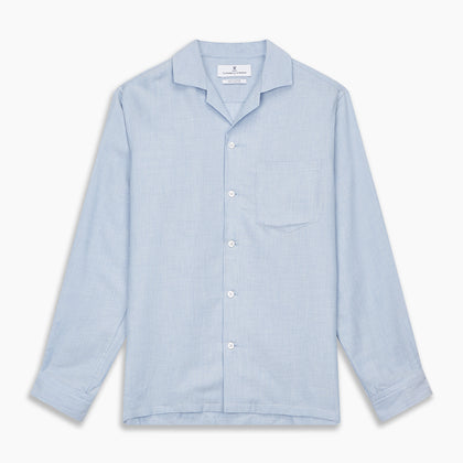 Holiday Fit Blue Cotton and Cashmere Blend Shirt with 1-Button Cuffs Image 6
