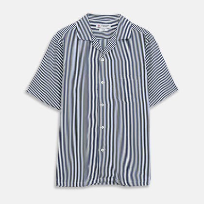 Navy & White Lyocell Stripe Holiday Fit Shirt