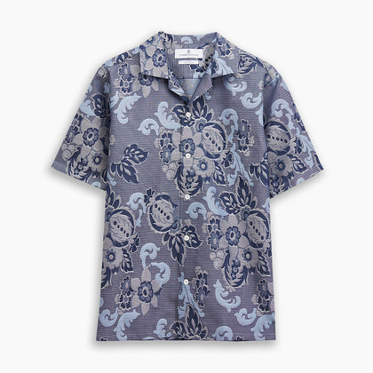 Blue & White Tapestry Weave Cotton Holiday Fit Shirt Image 2