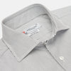 View 3 of product Turnbull & Asser's Tailored Fit Grey and White Pinstripe Shirt features a Kent collar, 2-button cuffs, and white buttons. Displayed on a plain white background.