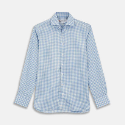 Tailored Fit Light Blue Gingham Shirt with Kent Collar and 2-Button Cuffs