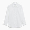View 1 of product The Turnbull & Asser White Herringbone Tailored Fit Cotton Shirt features a long point collar, 2-button cuff, and button-down front, shown laid flat on a white background.