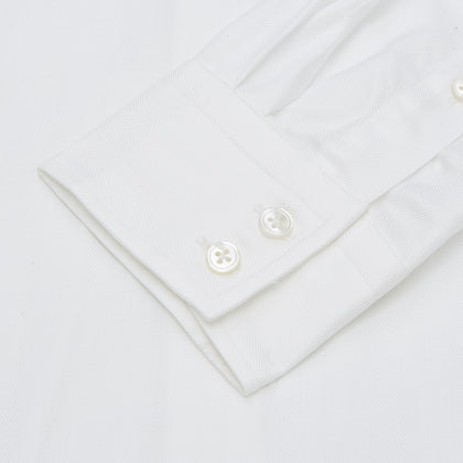 White Herringbone Tailored Fit Cotton Shirt with Long Point Collar and 2-Button Cuff