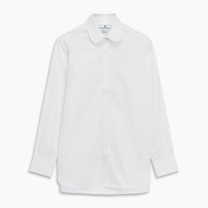 Plain White Regular Fit Cotton Shirt with Round Collar and 3-Button Cuffs Image 2