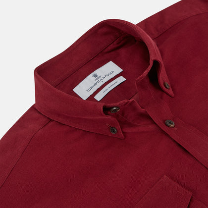 Burgundy Corduroy Officer Weekend Fit Shirt with Dorset Collar and One-Button Cuffs