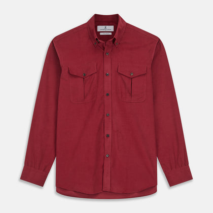 Burgundy Corduroy Officer Weekend Fit Shirt with Dorset Collar and One-Button Cuffs