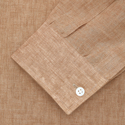 Brown Linen Officer Weekend Fit Shirt with Dorset Collar and 1-Button Cuffs