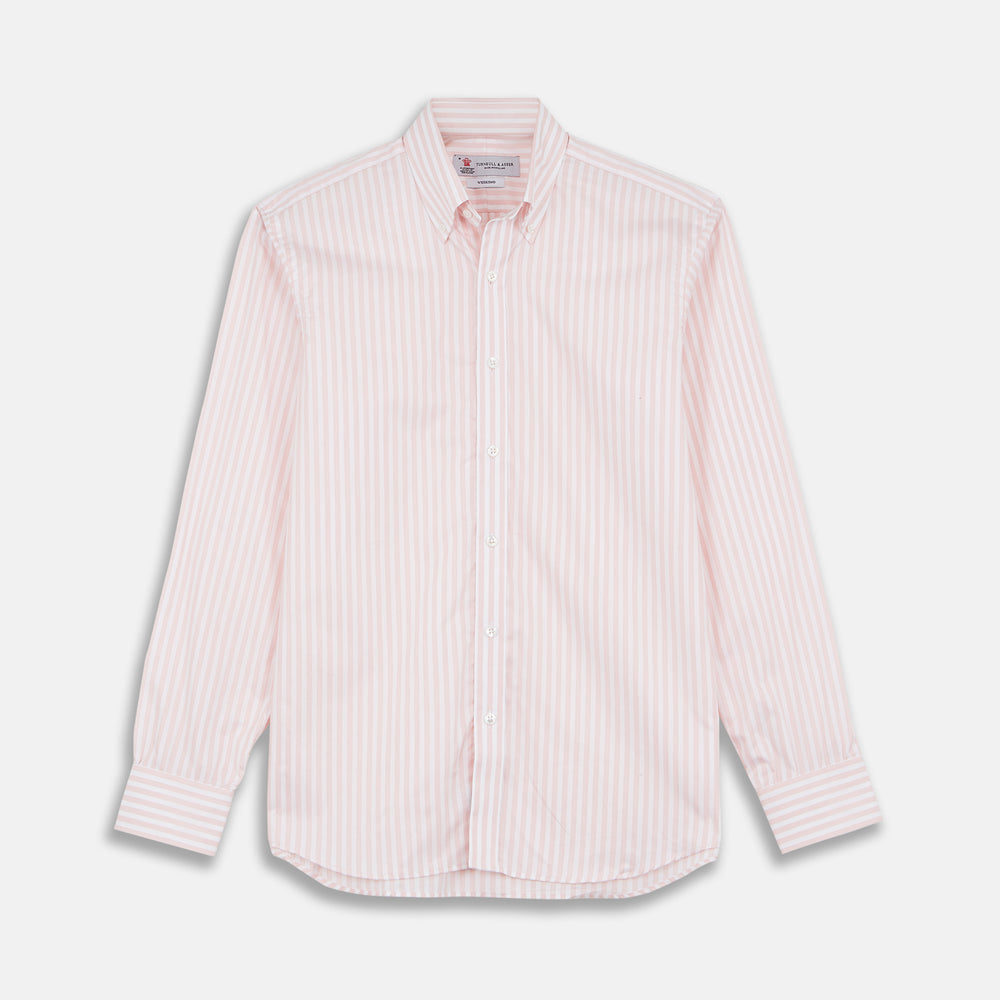 Weekend Fit Pink Stripe Cotton Shirt with Dorset Collar and 1-Button Cuffs